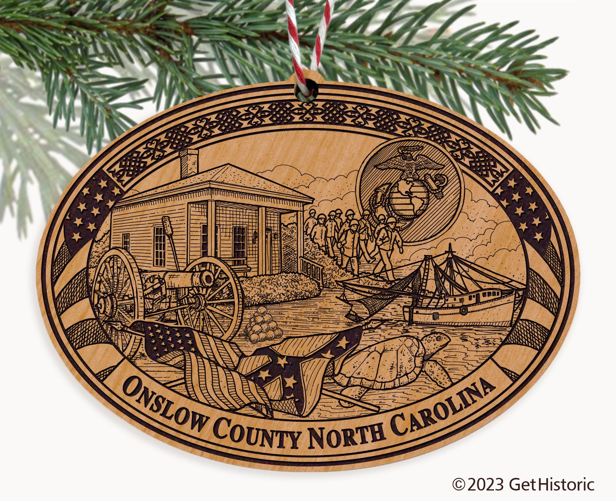 Onslow County North Carolina Engraved Natural Ornament