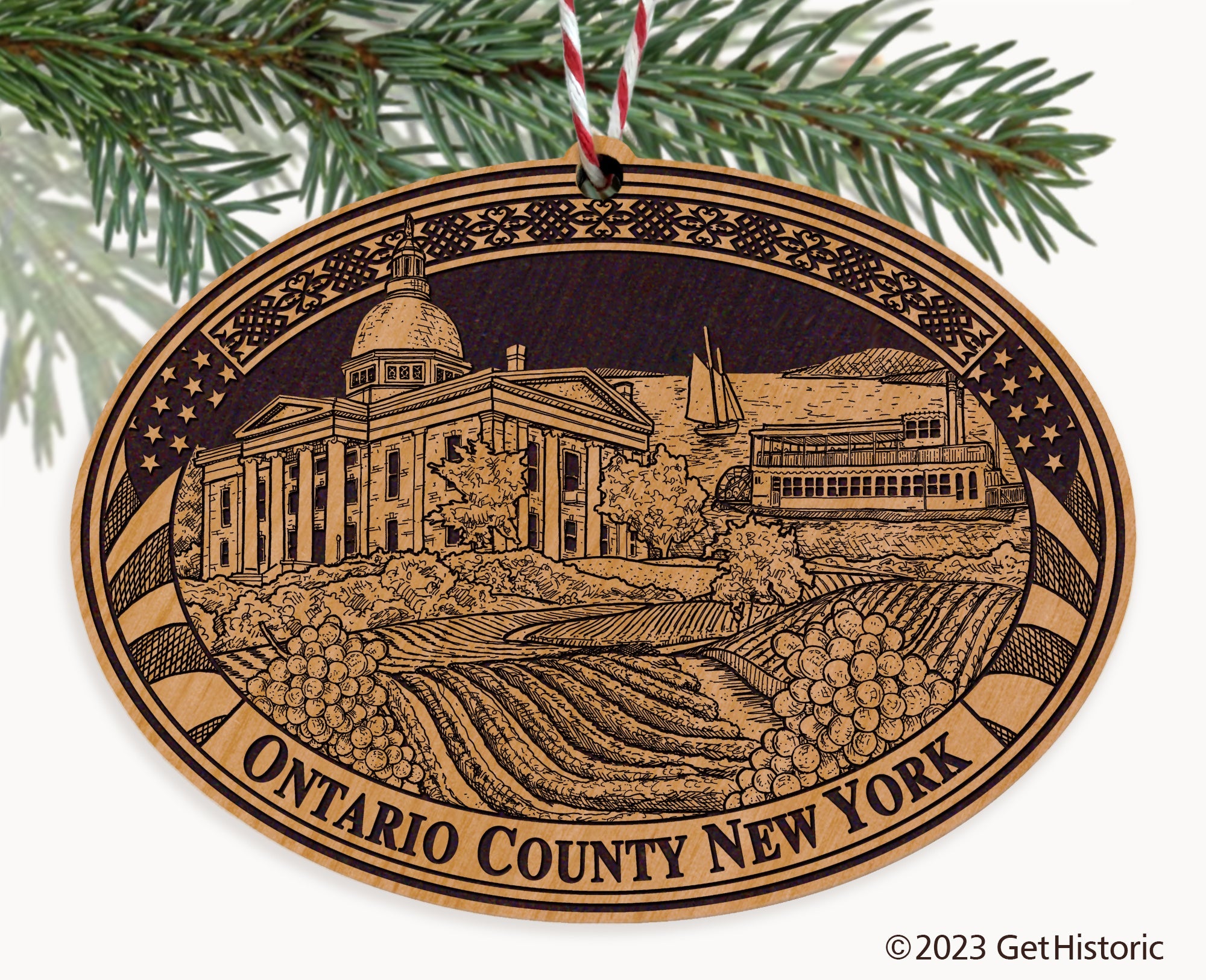 Ontario County New York Engraved Natural Ornament