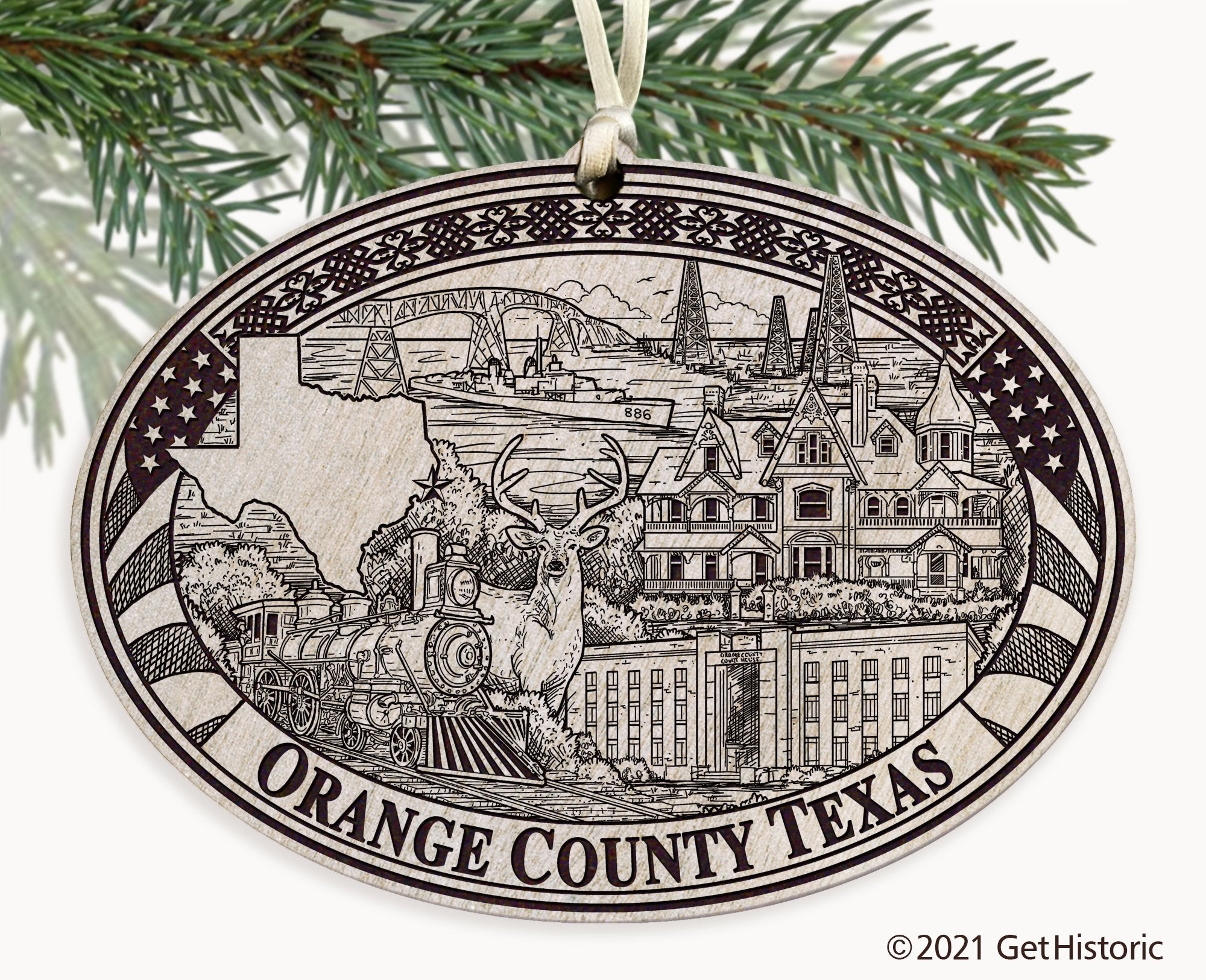 Orange County Texas Engraved Ornament