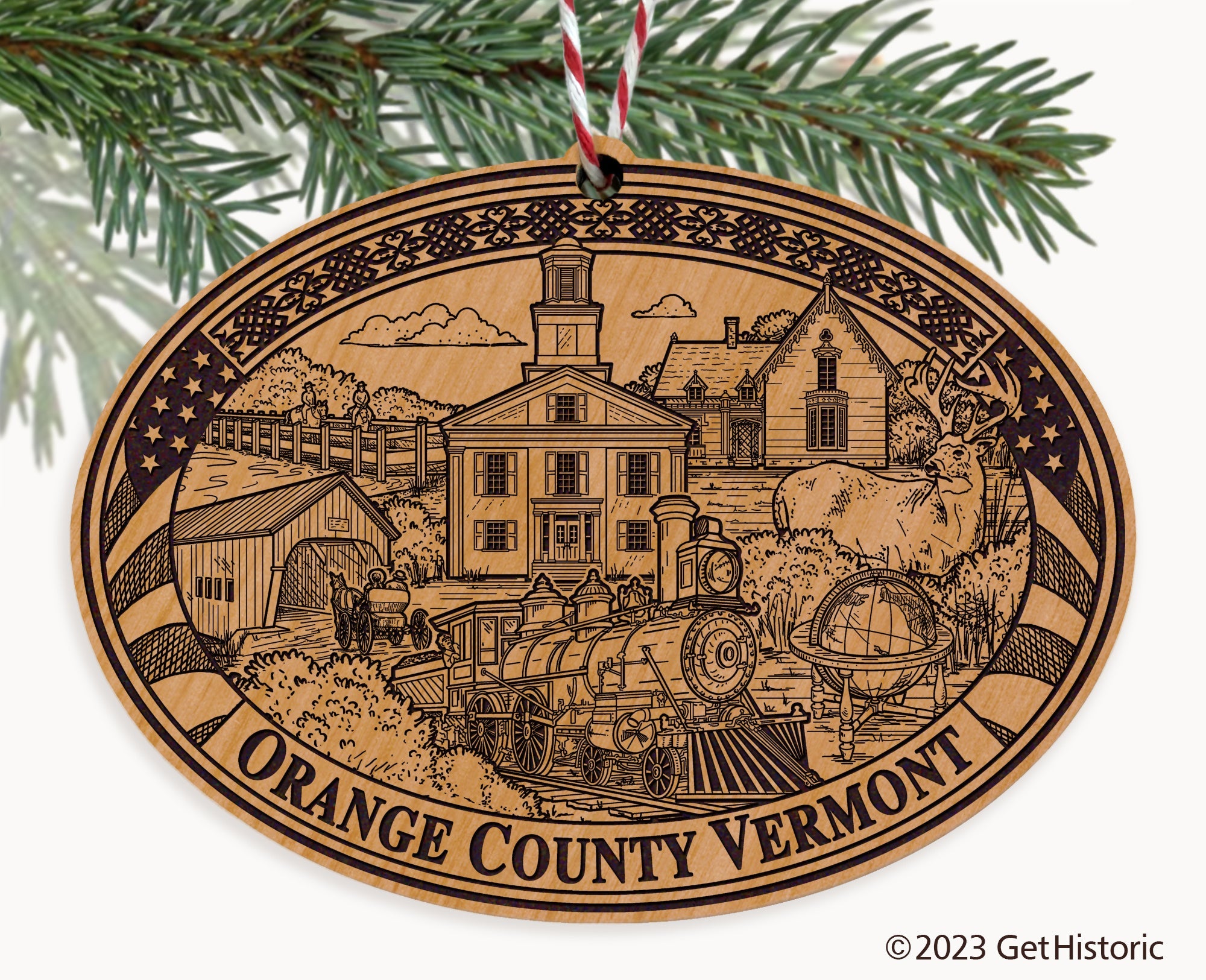 Orange County Vermont Engraved Natural Ornament