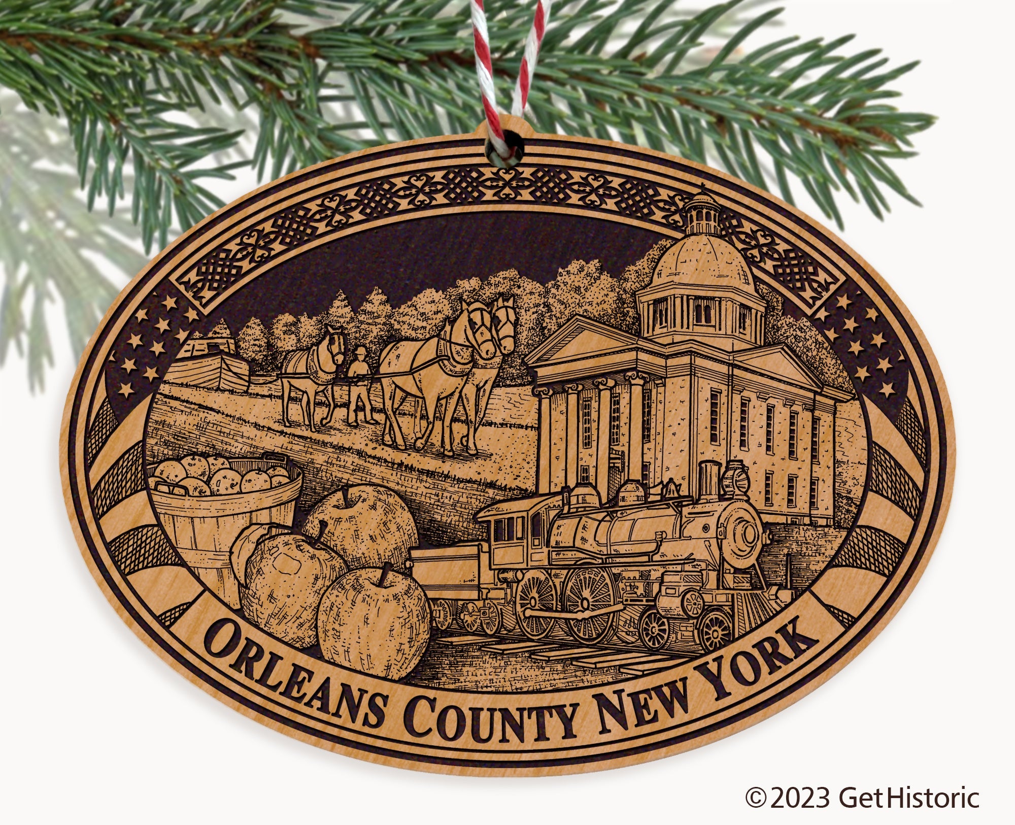Orleans County New York Engraved Natural Ornament
