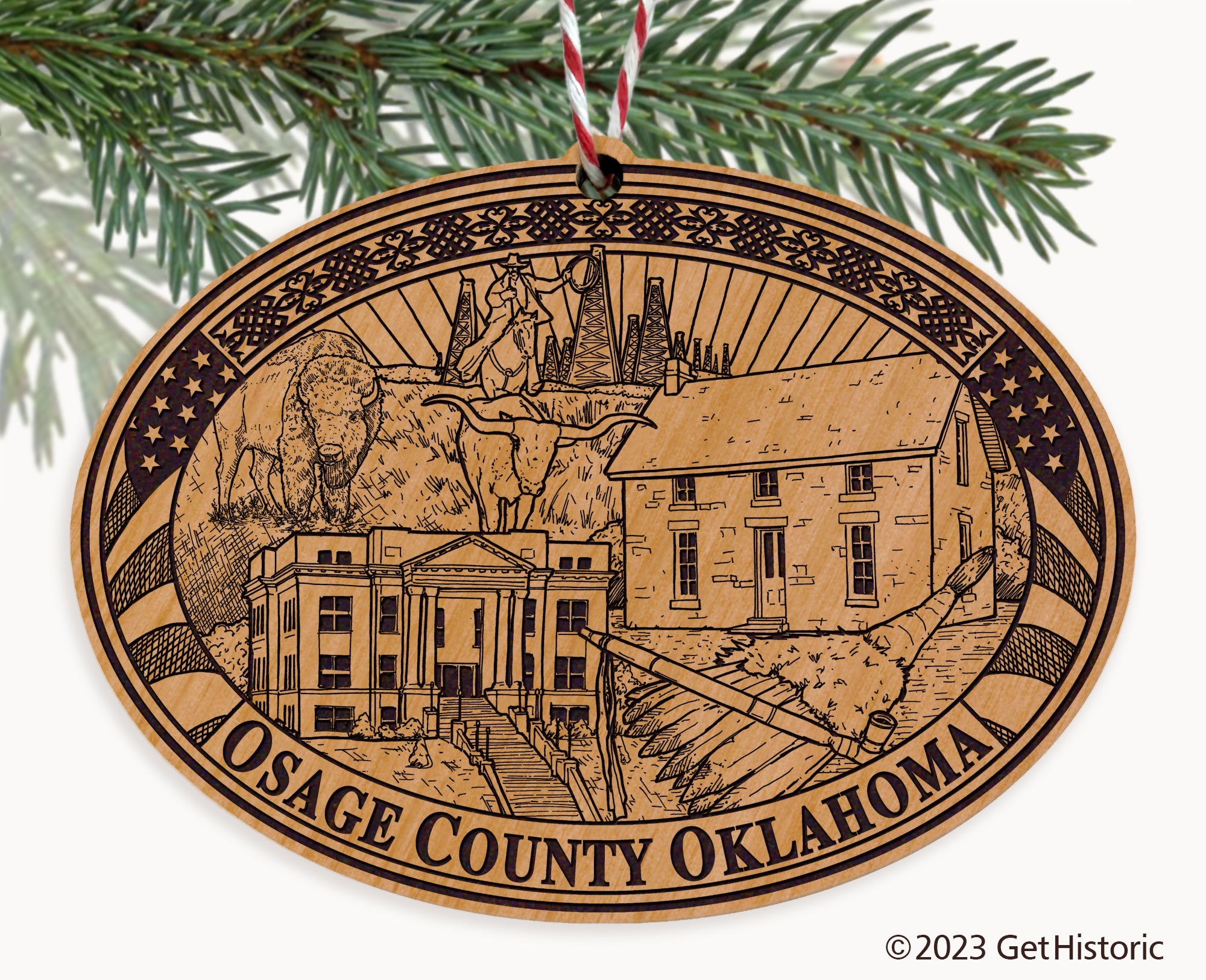 Osage County Oklahoma Engraved Natural Ornament