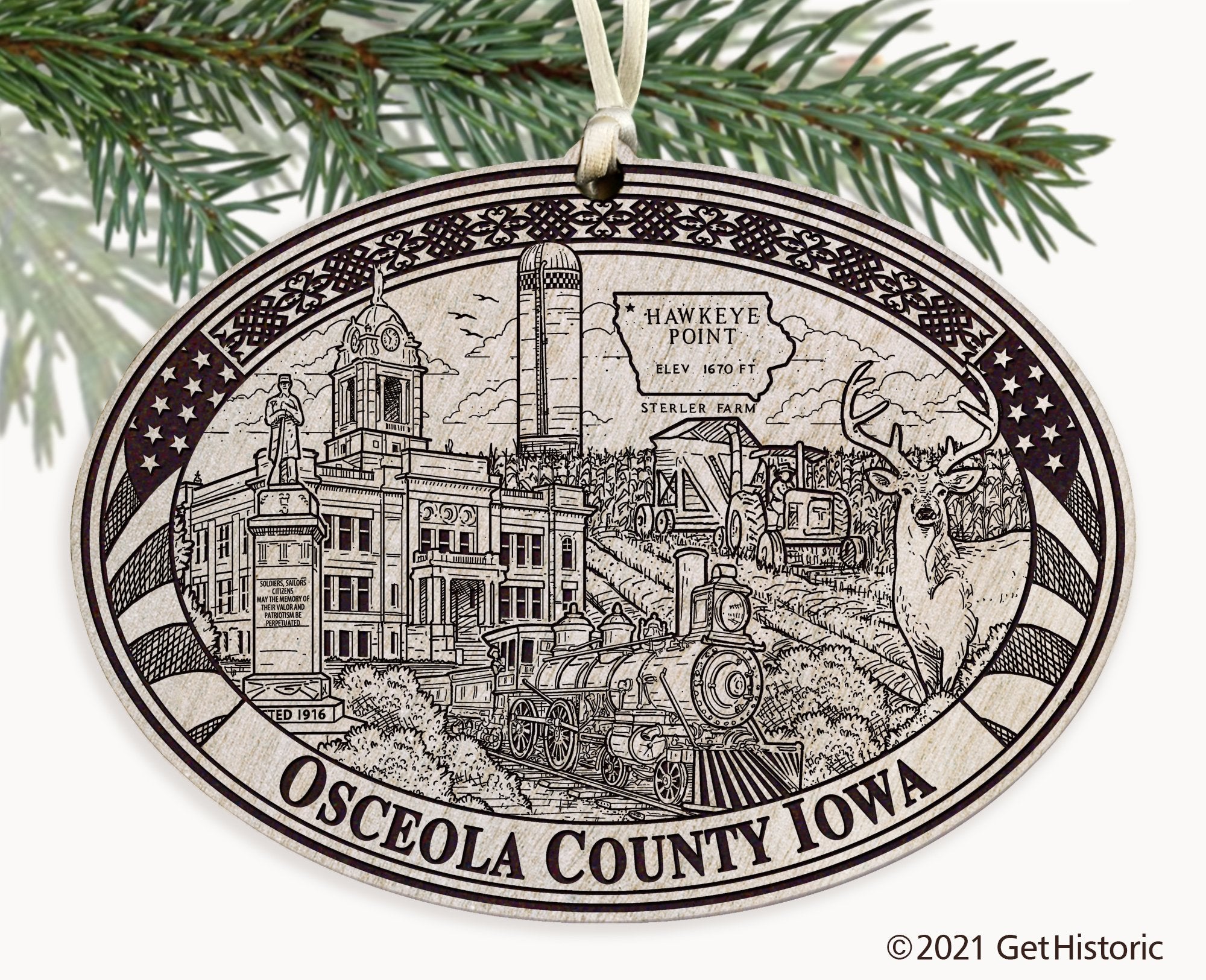 Osceola County Iowa Engraved Ornament