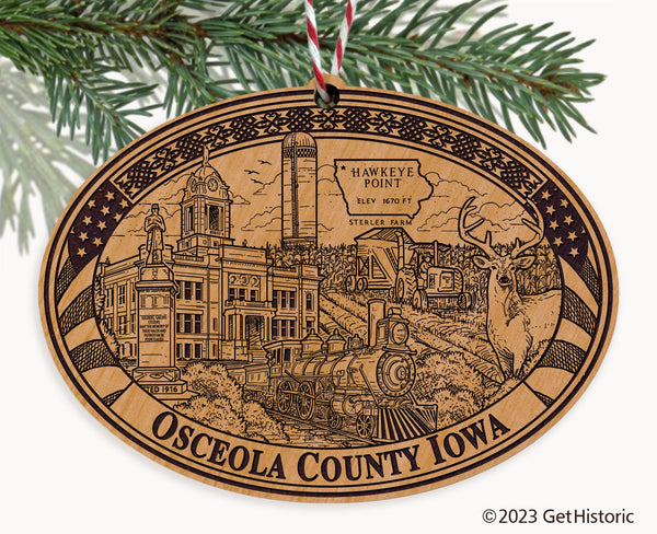 Osceola County Iowa Engraved Natural Ornament