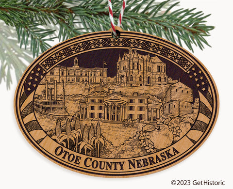 Otoe County Nebraska Engraved Natural Ornament