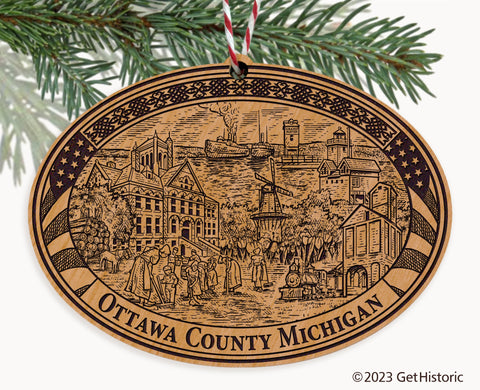Ottawa County Michigan Engraved Natural Ornament