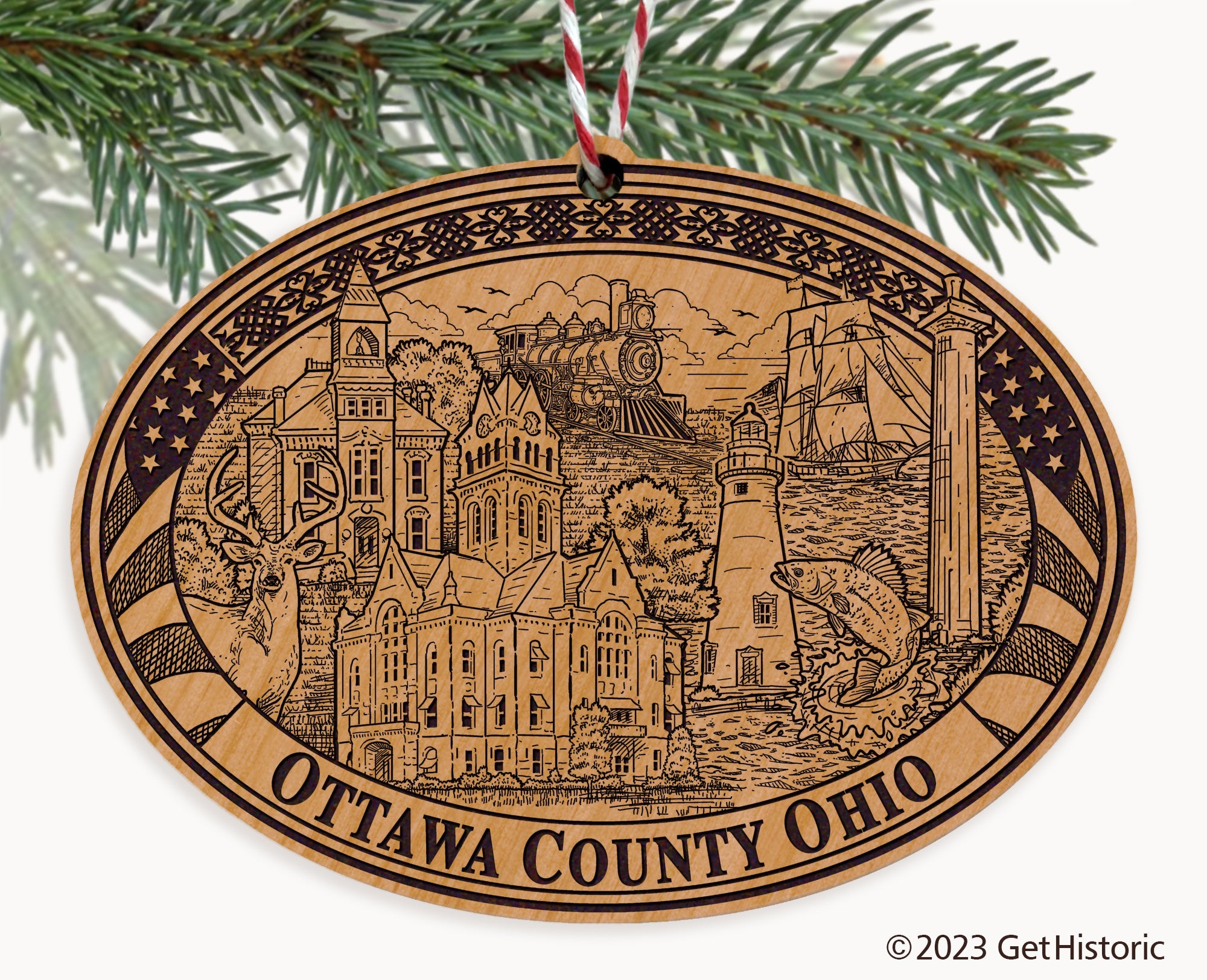 Ottawa County Ohio Engraved Natural Ornament