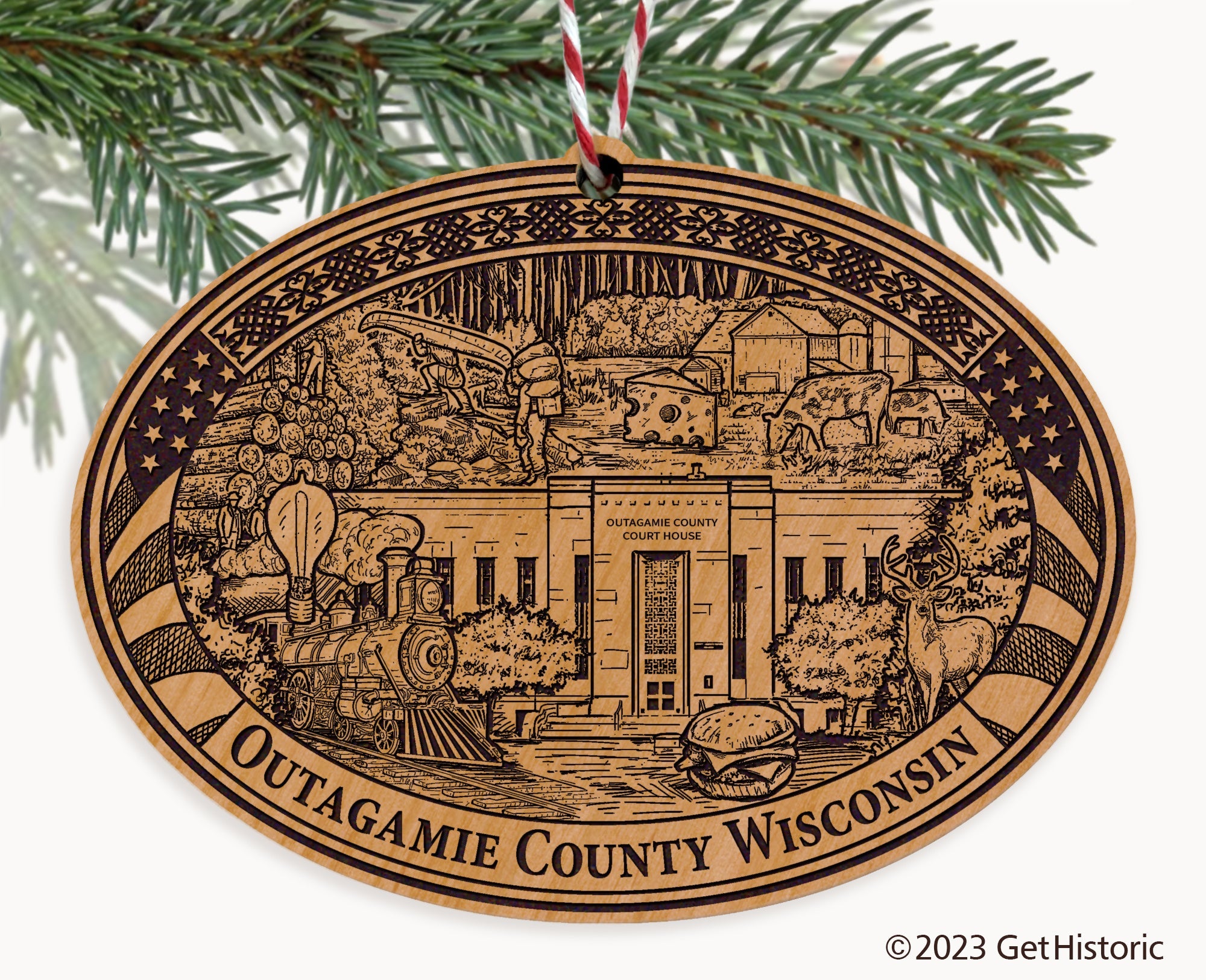 Outagamie County Wisconsin Engraved Natural Ornament