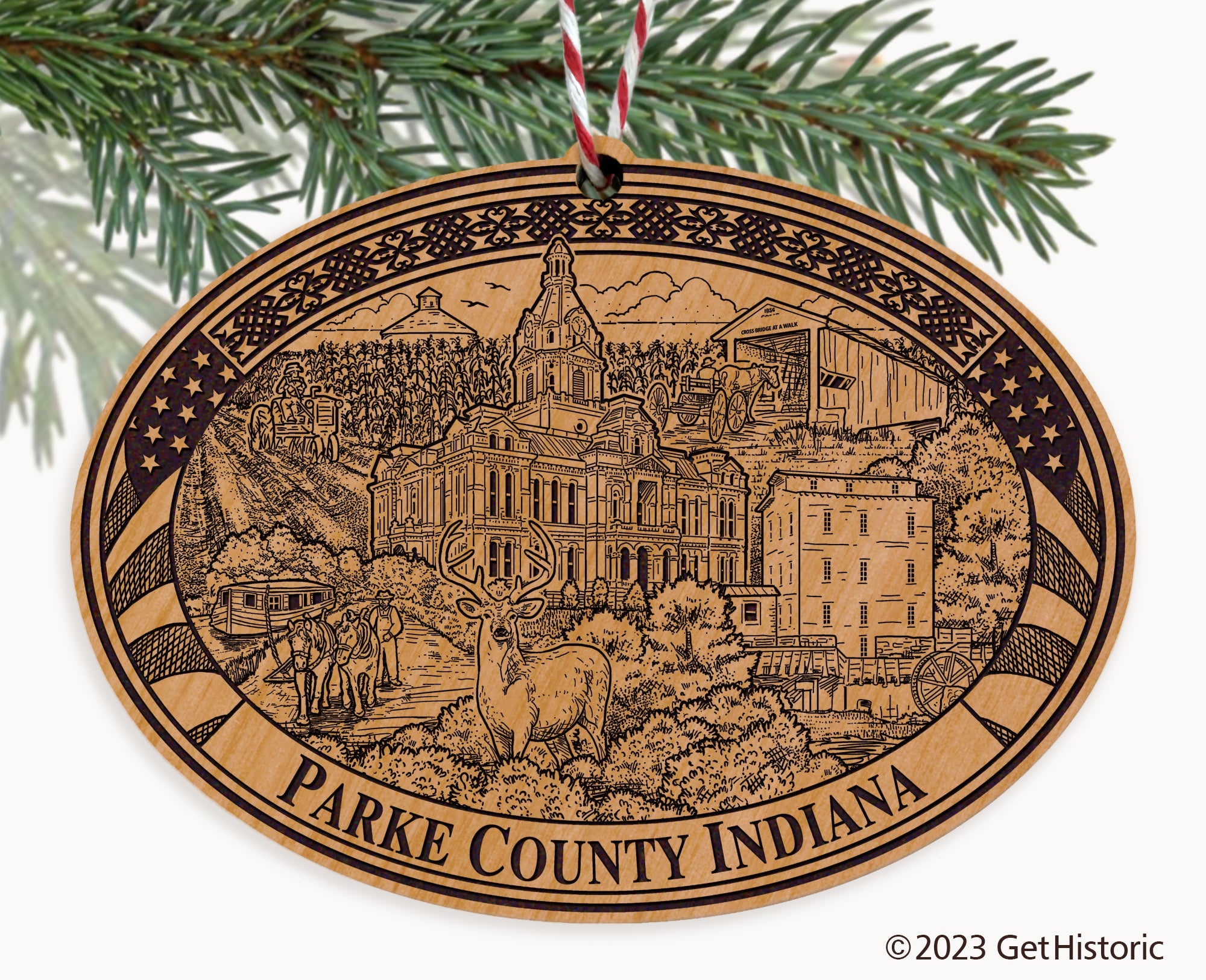 Parke County Indiana Engraved Natural Ornament