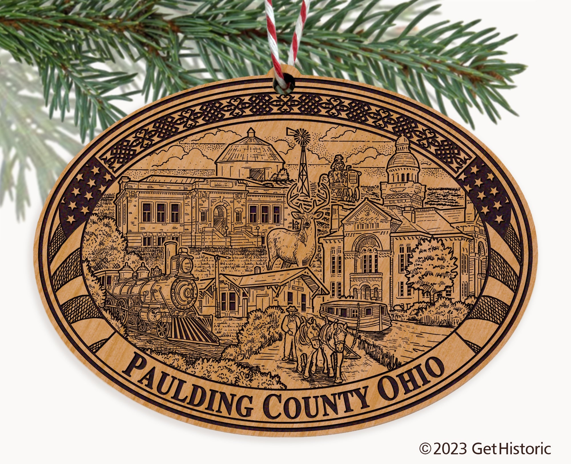 Paulding County Ohio Engraved Natural Ornament