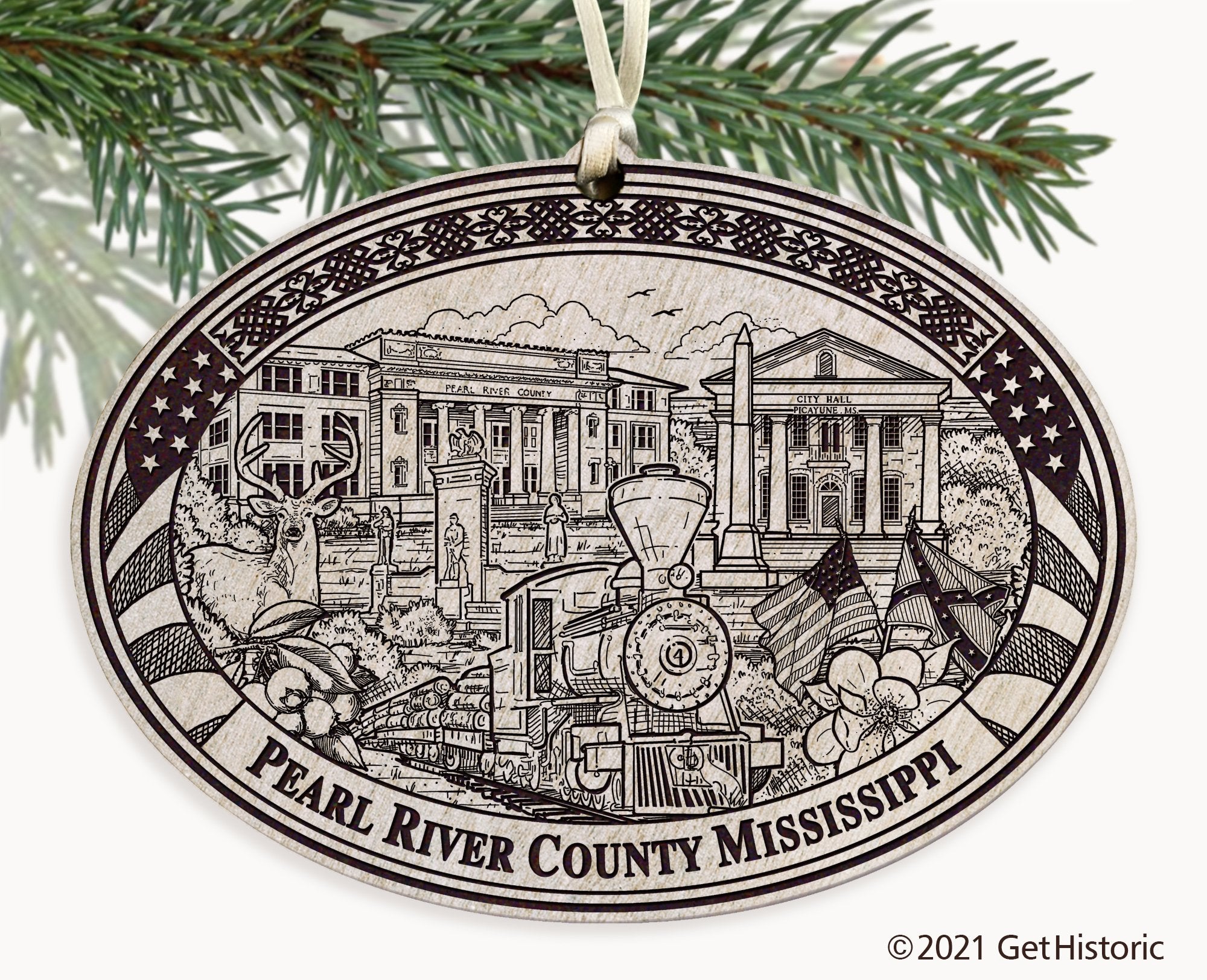 Pearl River County Mississippi Engraved Ornament