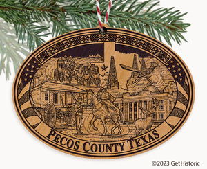 Pecos County Texas Engraved Natural Ornament