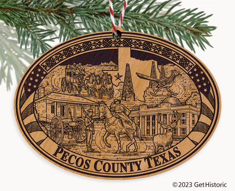 Pecos County Texas Engraved Natural Ornament