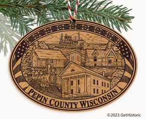 Pepin County Wisconsin Engraved Natural Ornament