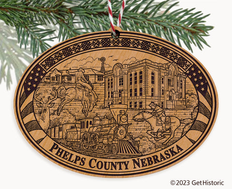 Phelps County Nebraska Engraved Natural Ornament