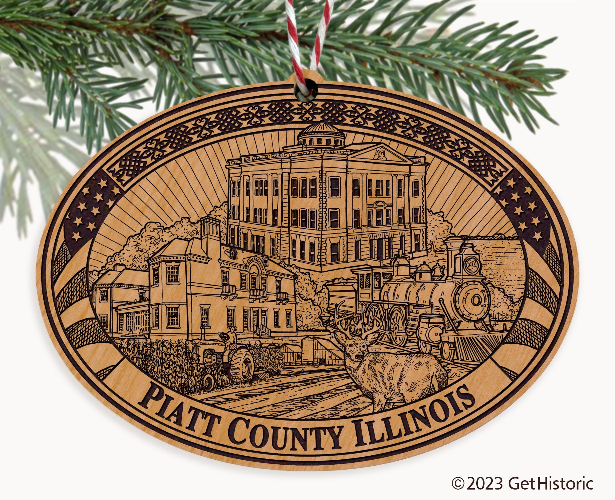 Piatt County Illinois Engraved Natural Ornament