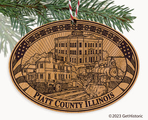 Piatt County Illinois Engraved Natural Ornament