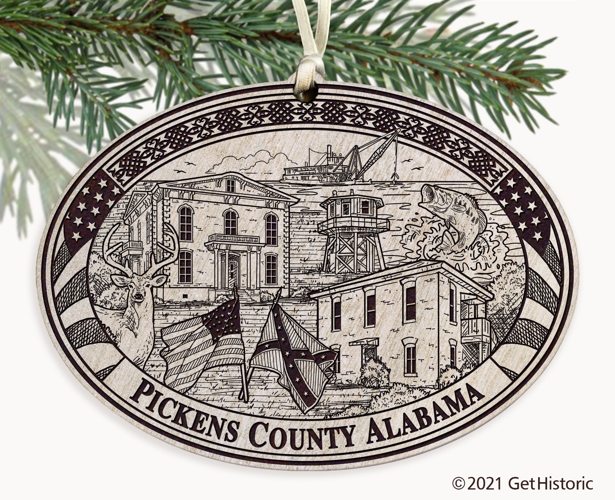 Pickens County Alabama Engraved Ornament