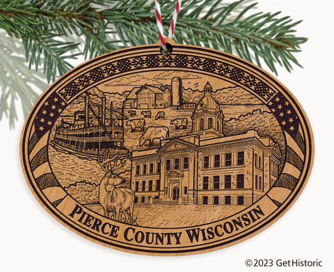 Pierce County Wisconsin Engraved Natural Ornament