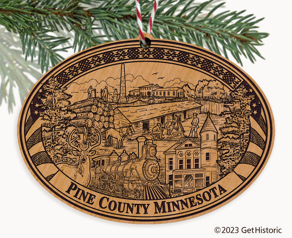 Pine County Minnesota Engraved Natural Ornament