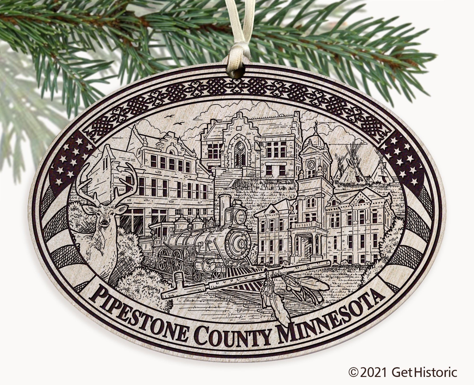 Pipestone County Minnesota Engraved Ornament