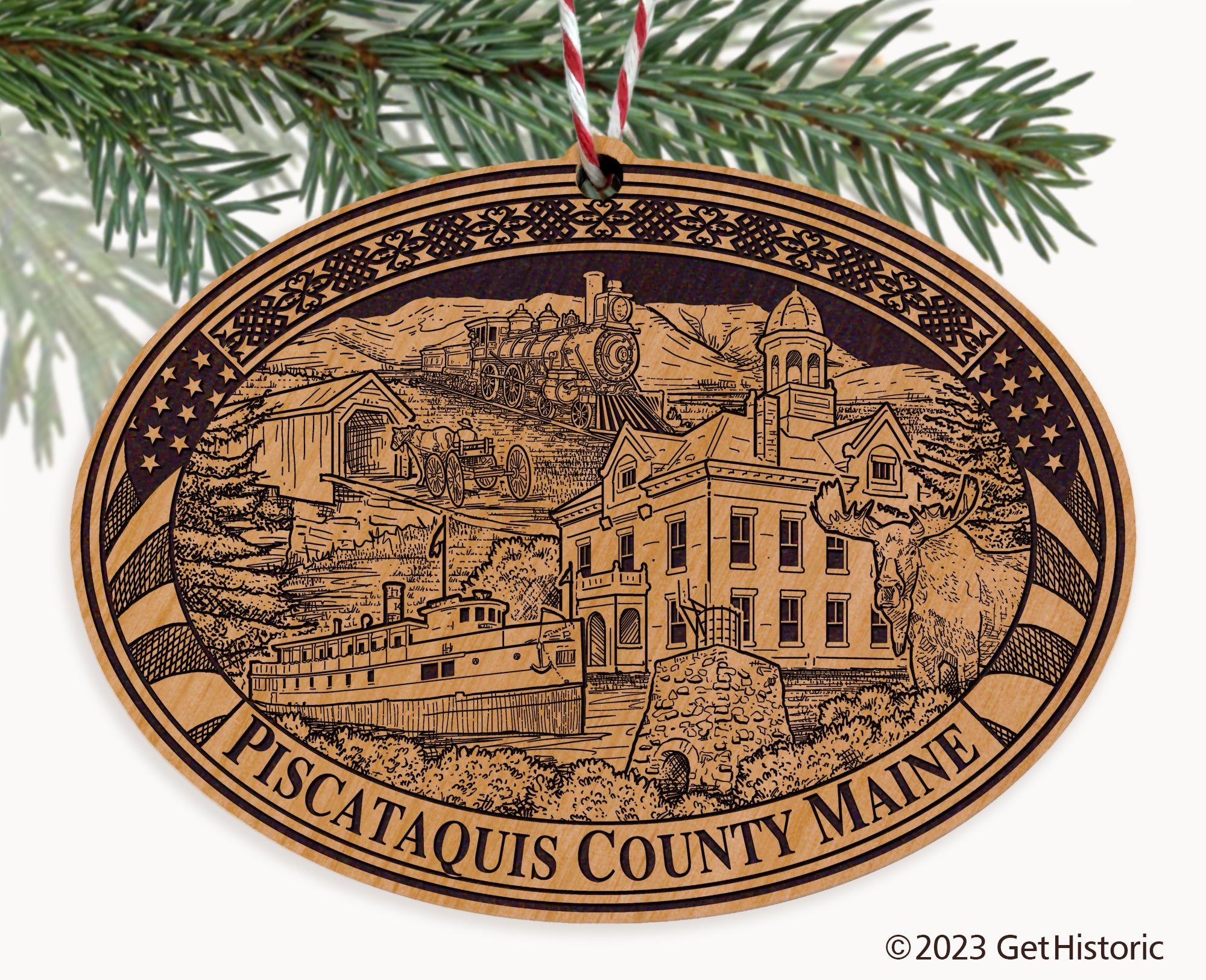 Piscataquis County Maine Engraved Natural Ornament