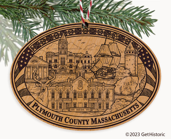 Plymouth County Massachusetts Engraved Natural Ornament