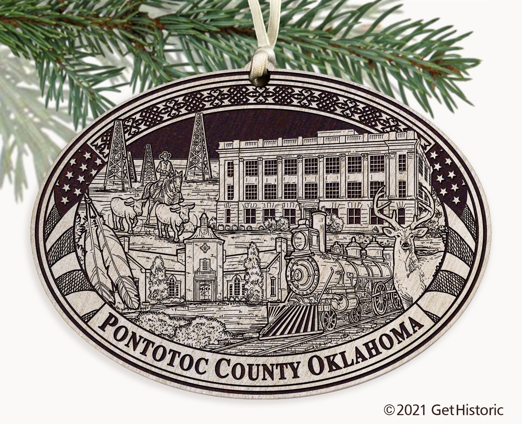 Pontotoc County Oklahoma Engraved Ornament