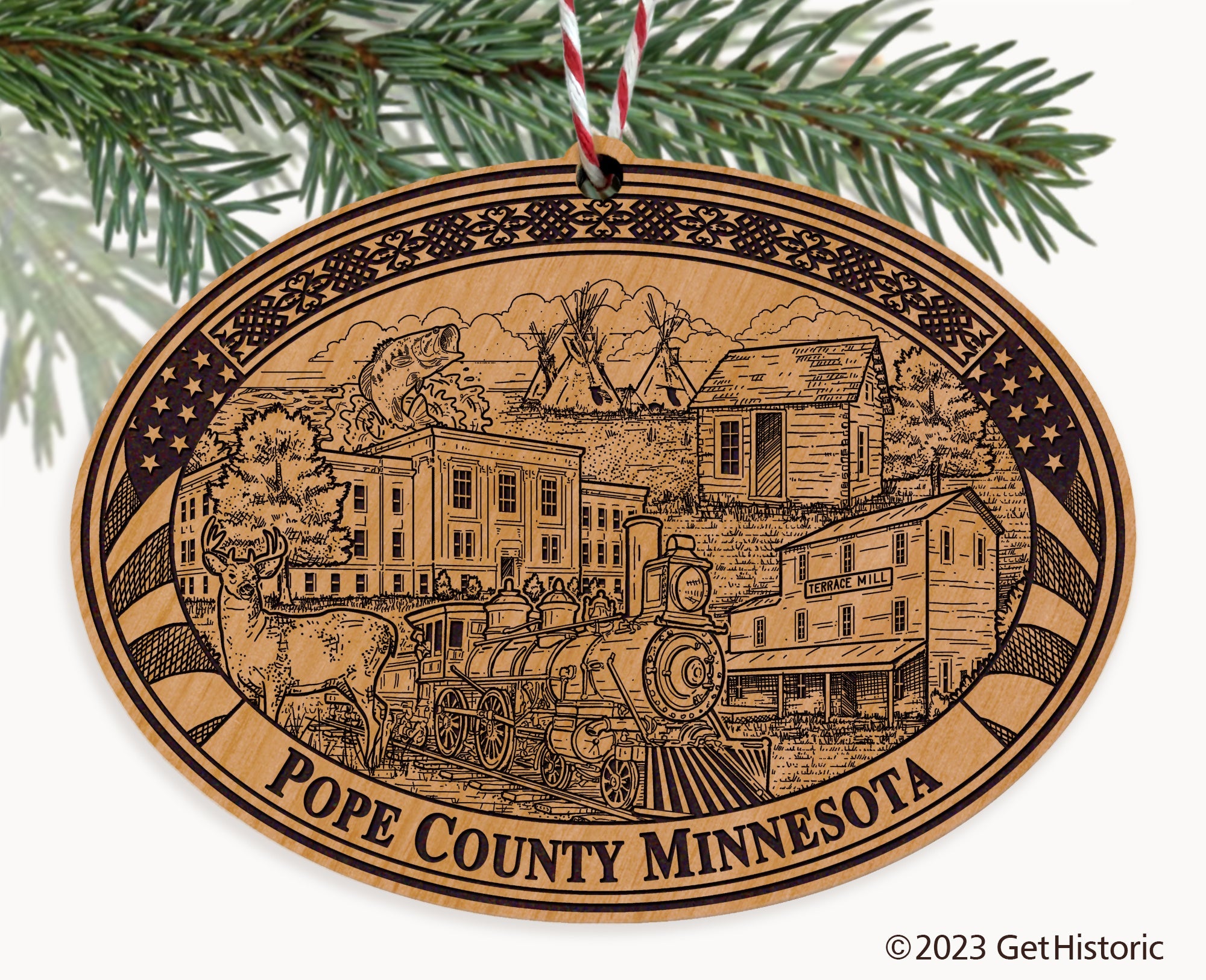 Pope County Minnesota Engraved Natural Ornament