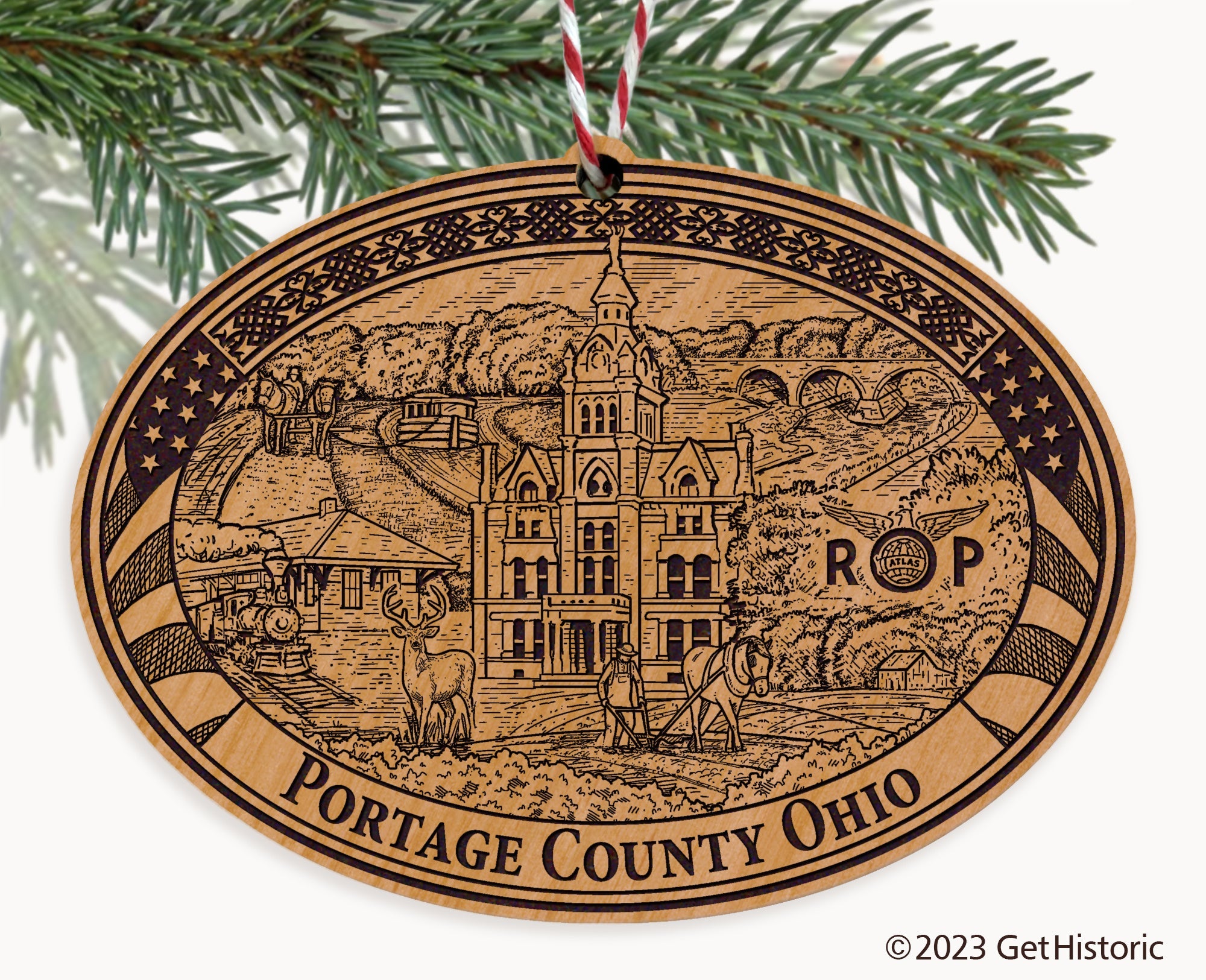 Portage County Ohio Engraved Natural Ornament