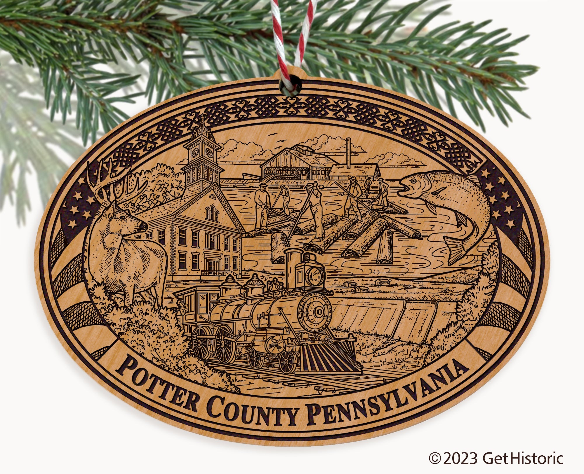 Potter County Pennsylvania Engraved Natural Ornament