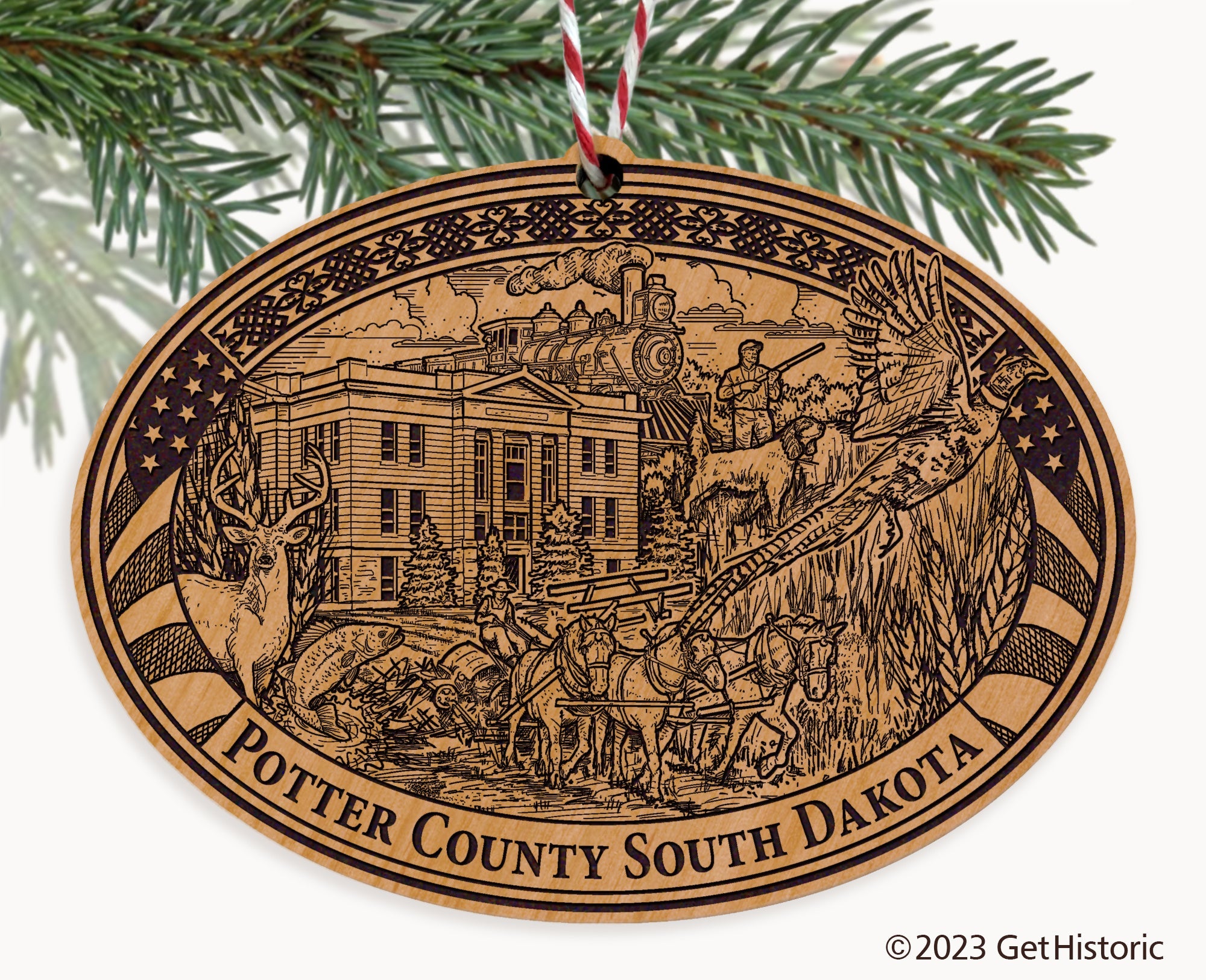 Potter County South Dakota Engraved Natural Ornament