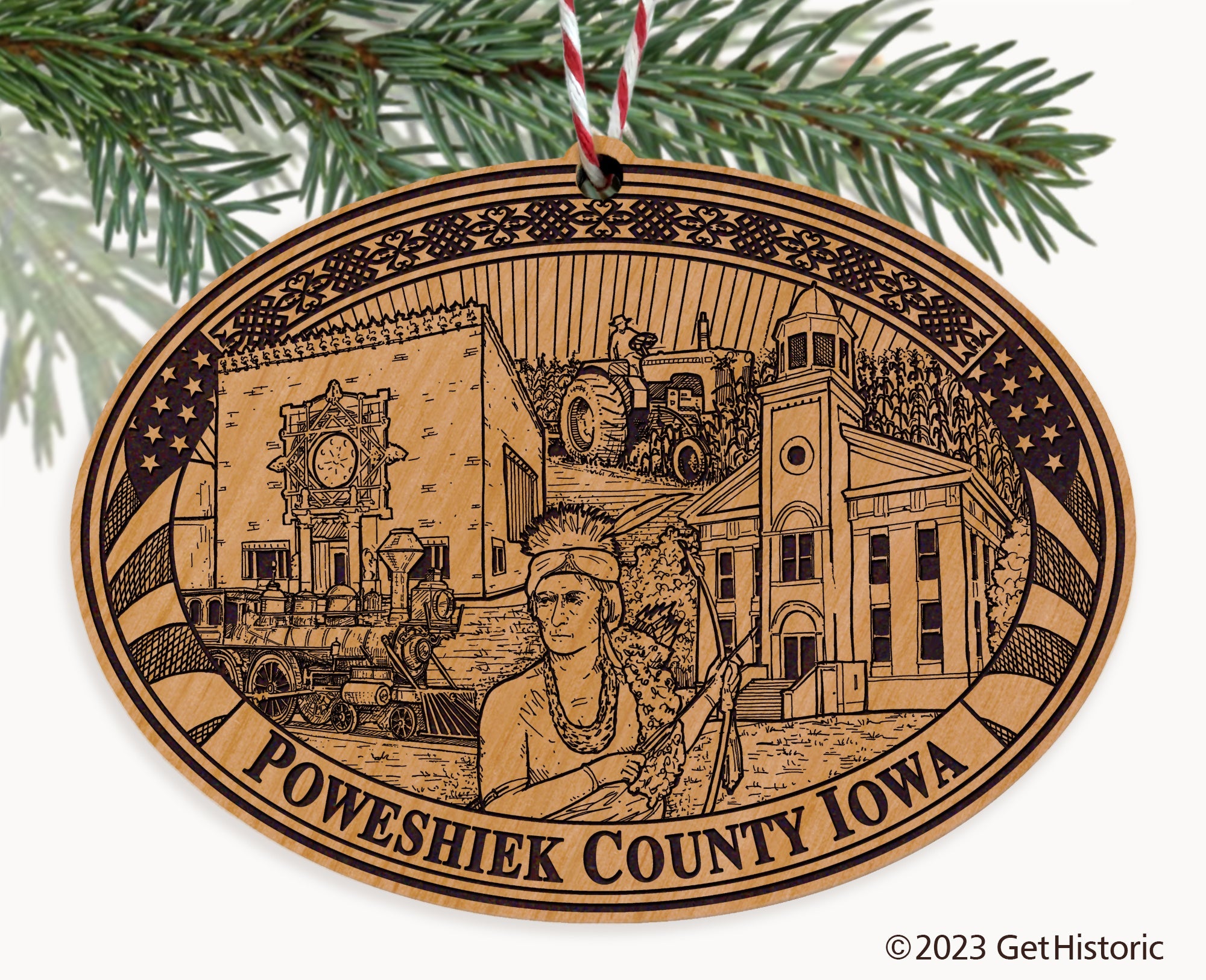 Poweshiek County Iowa Engraved Natural Ornament