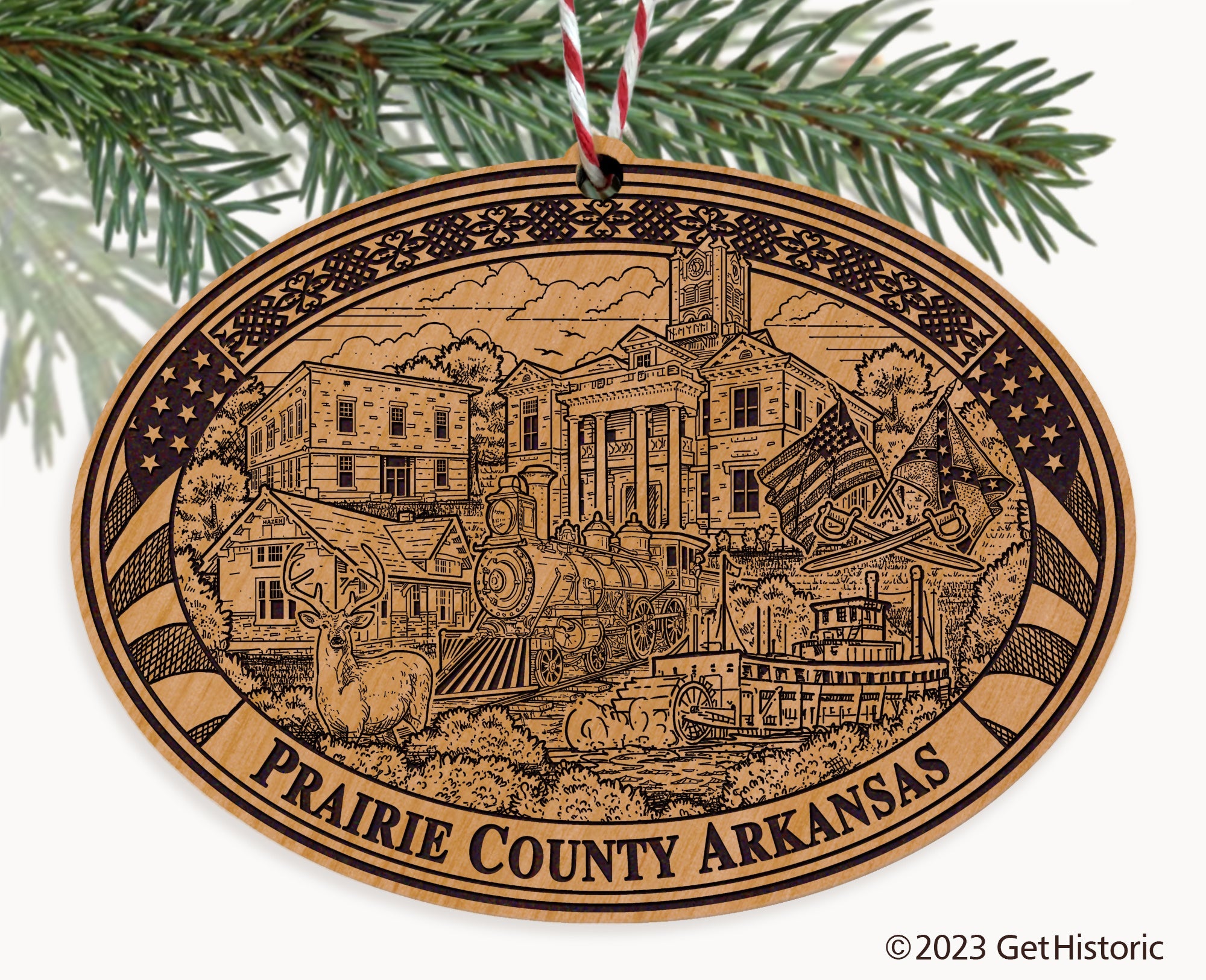 Prairie County Arkansas Engraved Natural Ornament