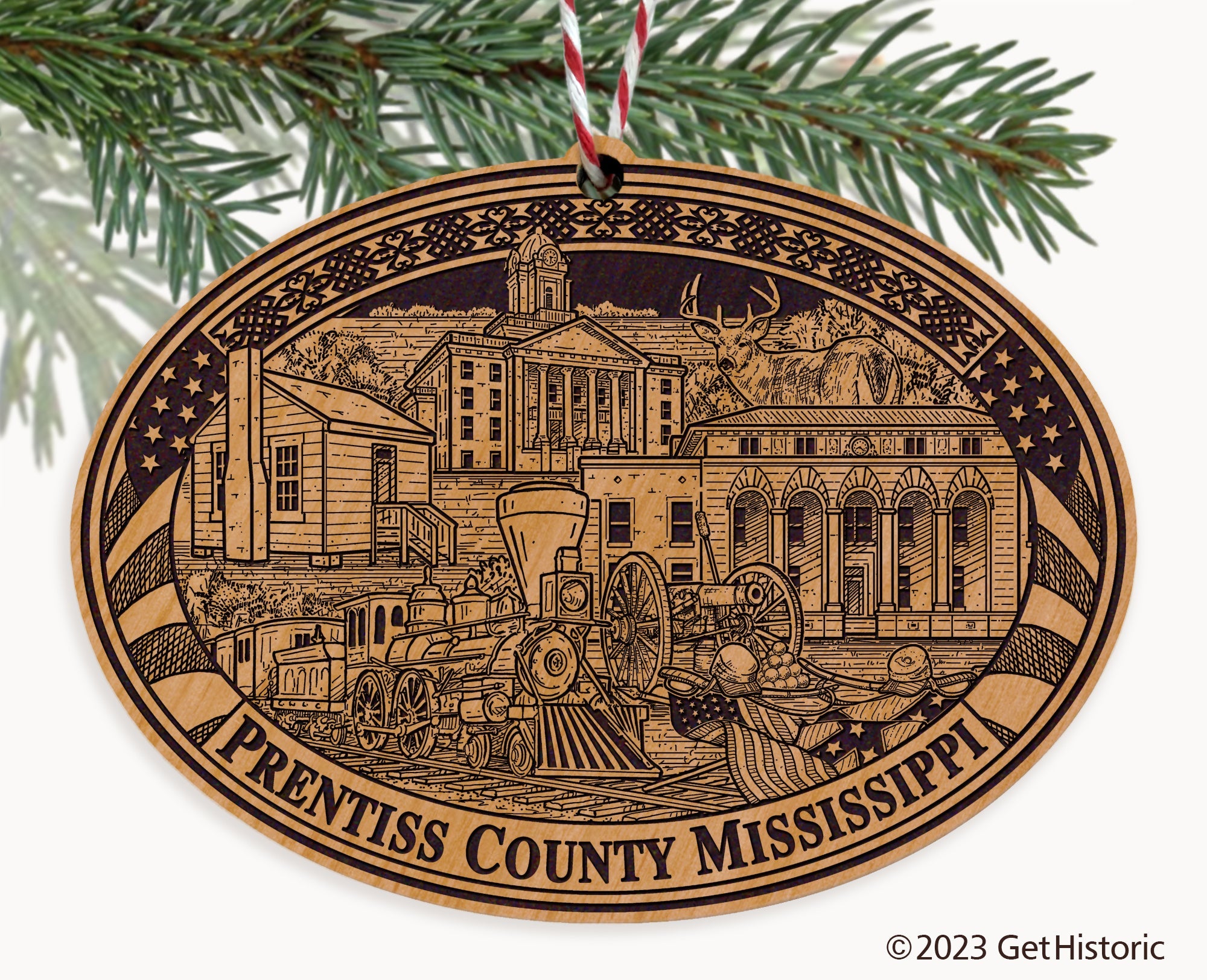 Prentiss County Mississippi Engraved Natural Ornament