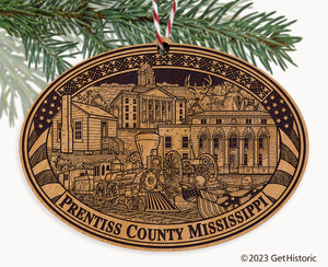 Prentiss County Mississippi Engraved Natural Ornament
