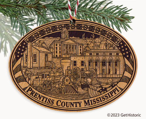 Prentiss County Mississippi Engraved Natural Ornament