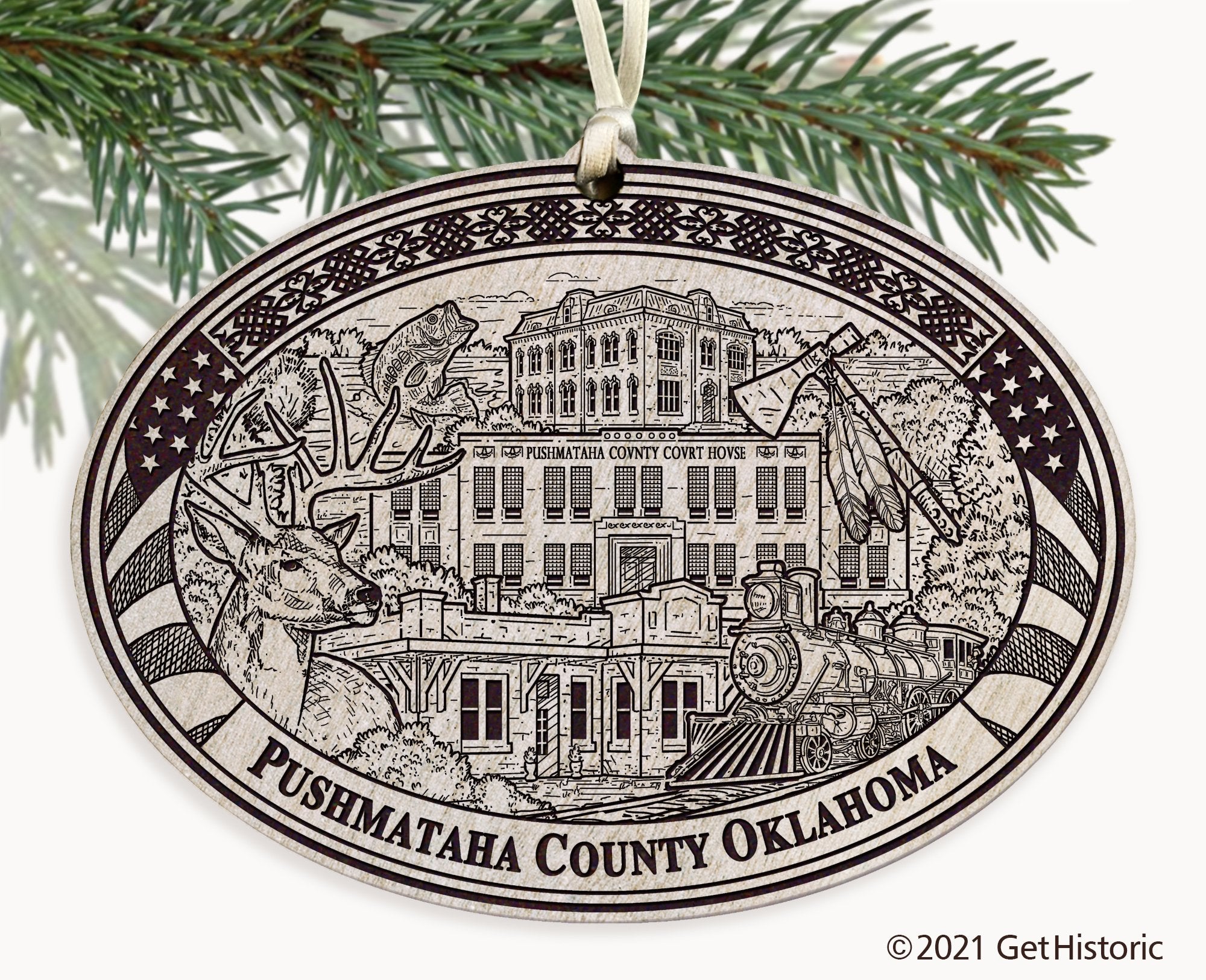 Pushmataha County Oklahoma Engraved Ornament