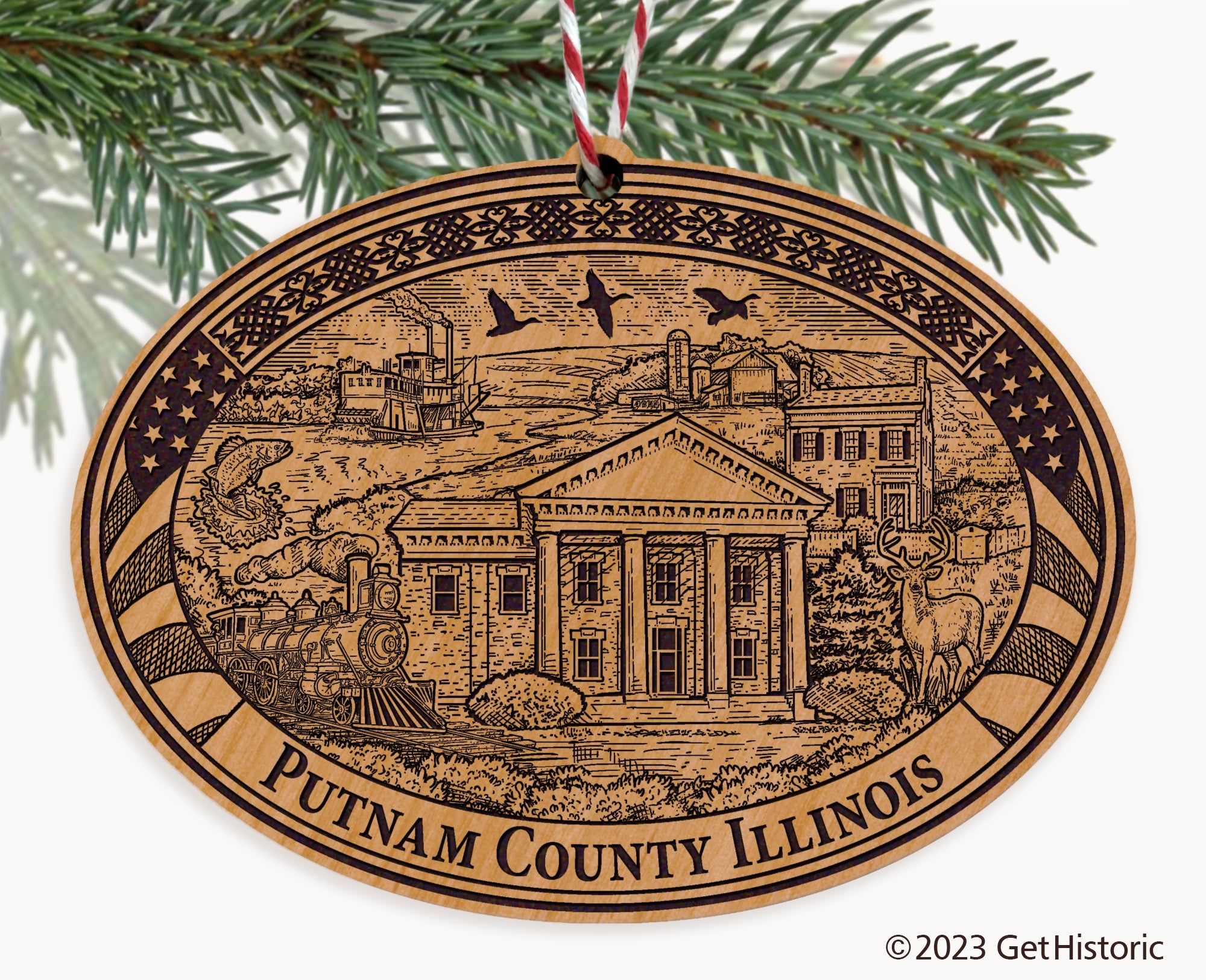Putnam County Illinois Engraved Natural Ornament
