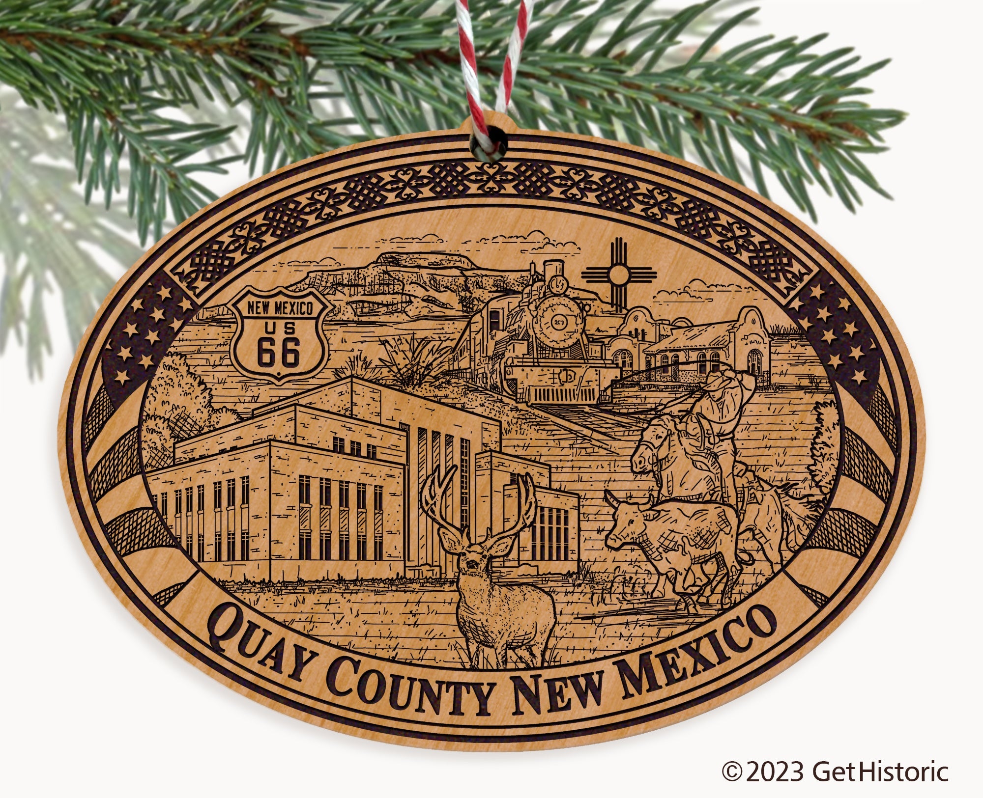 Quay County New Mexico Engraved Natural Ornament