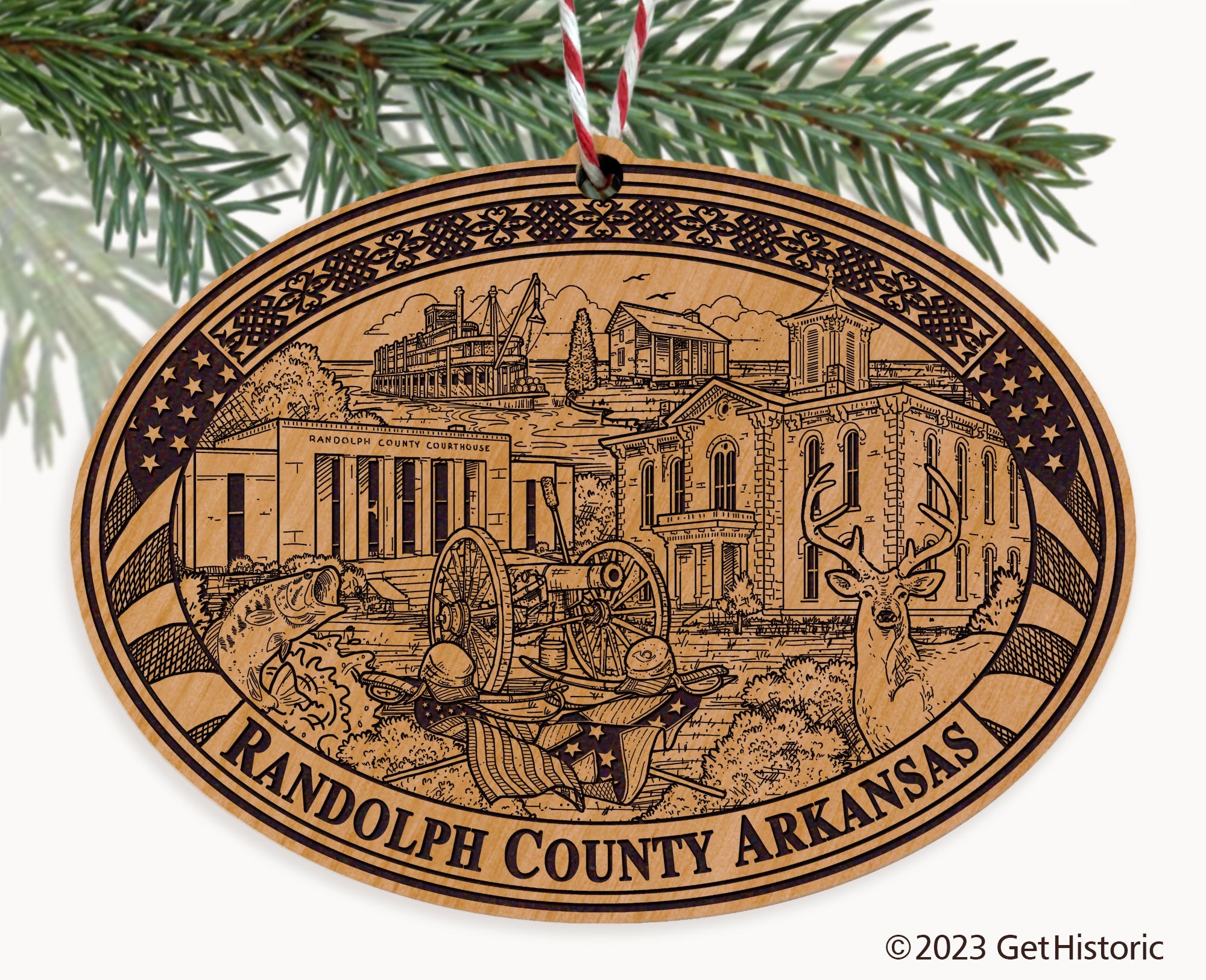 Randolph County Arkansas Engraved Natural Ornament
