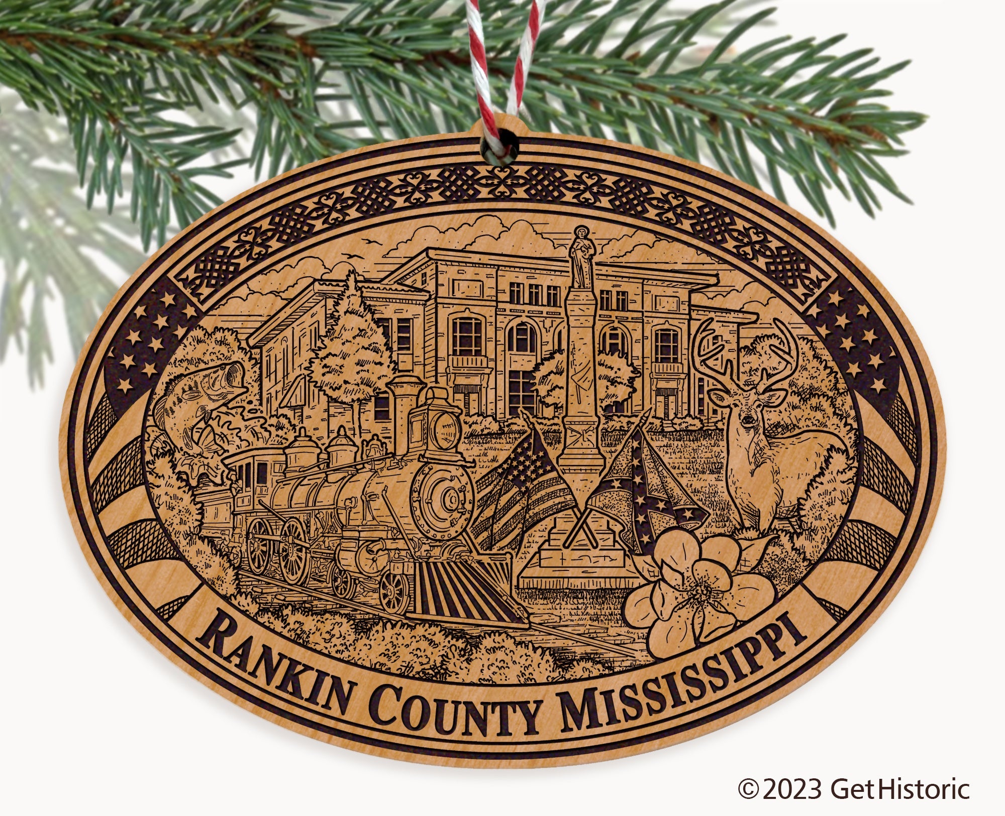 Rankin County Mississippi Engraved Natural Ornament
