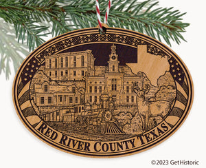 Red River County Texas Engraved Natural Ornament