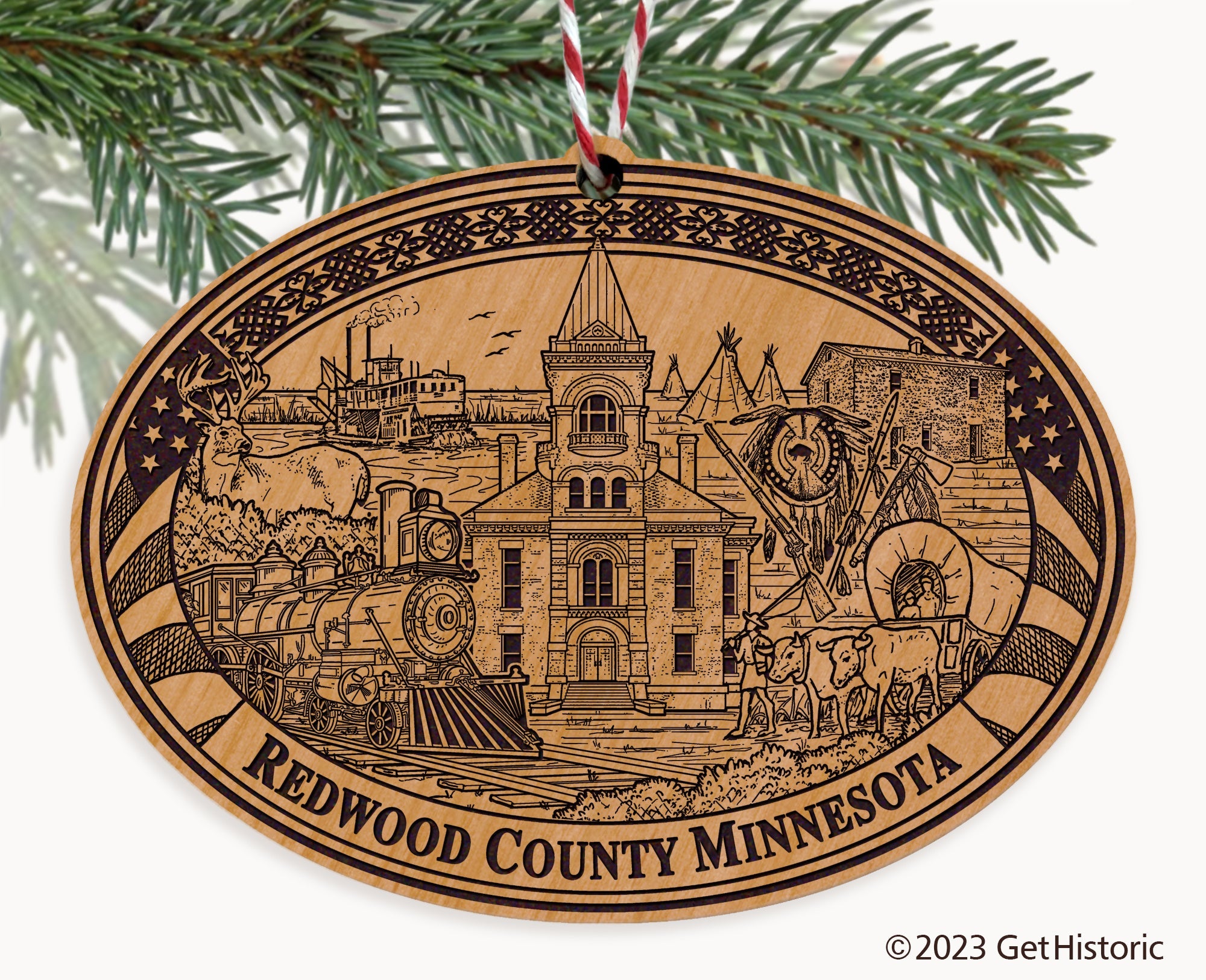 Redwood County Minnesota Engraved Natural Ornament