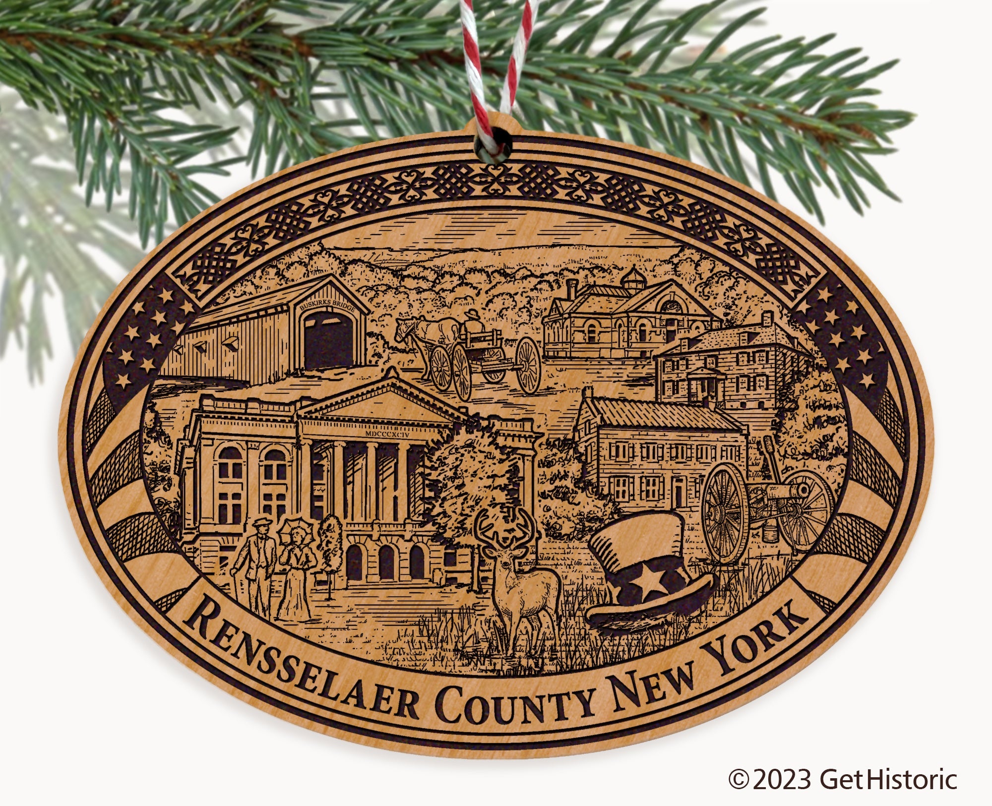 Rensselaer County New York Engraved Natural Ornament