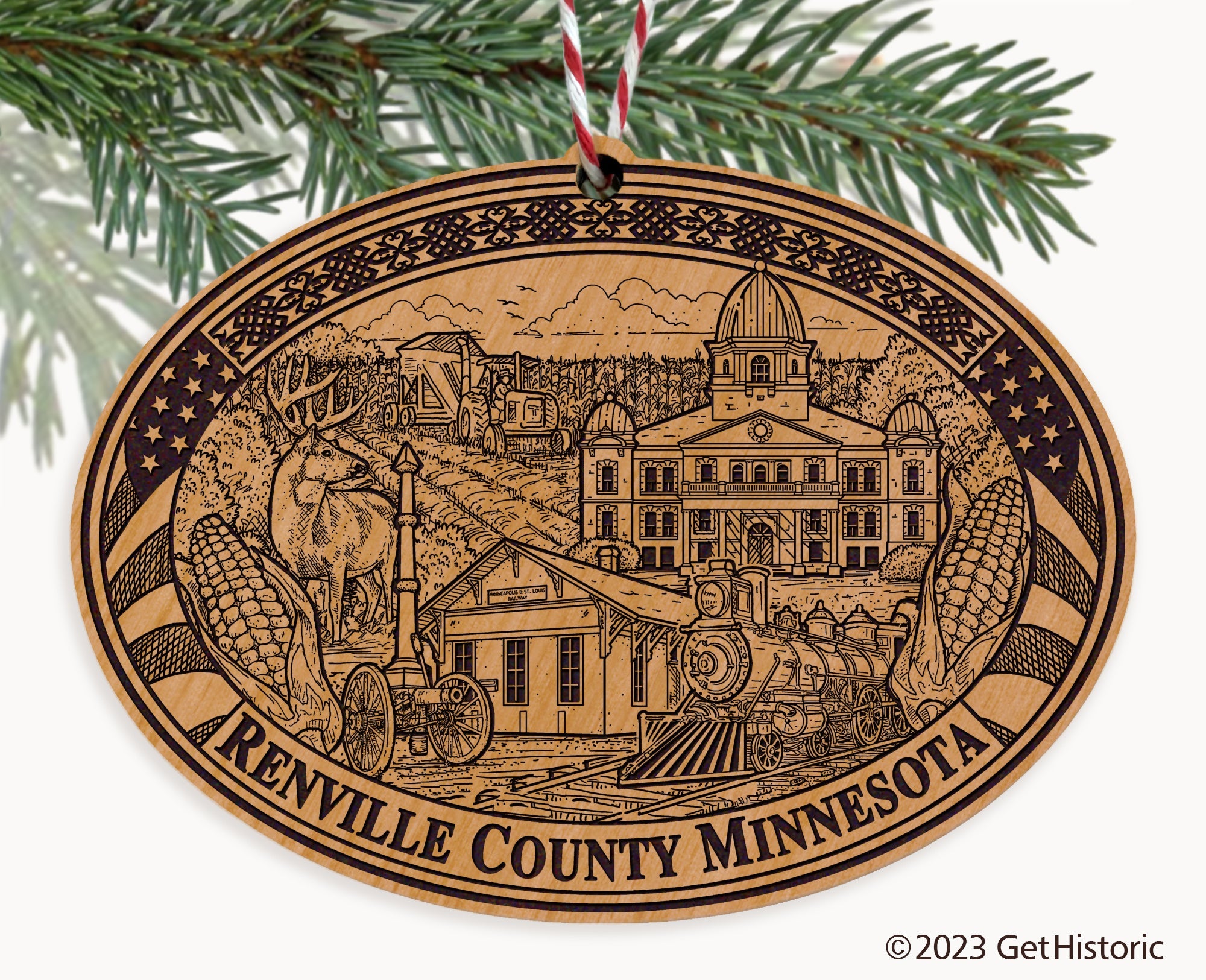 Renville County Minnesota Engraved Natural Ornament