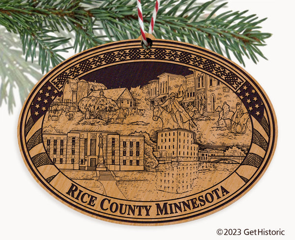 Rice County Minnesota Engraved Natural Ornament