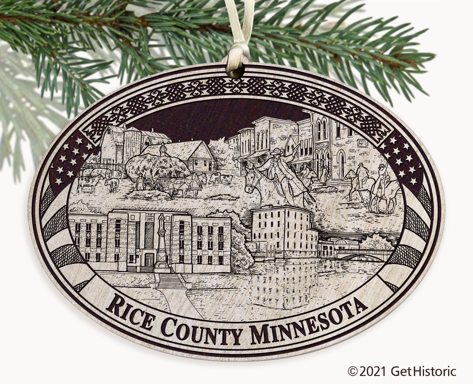 Rice County Minnesota Engraved Ornament