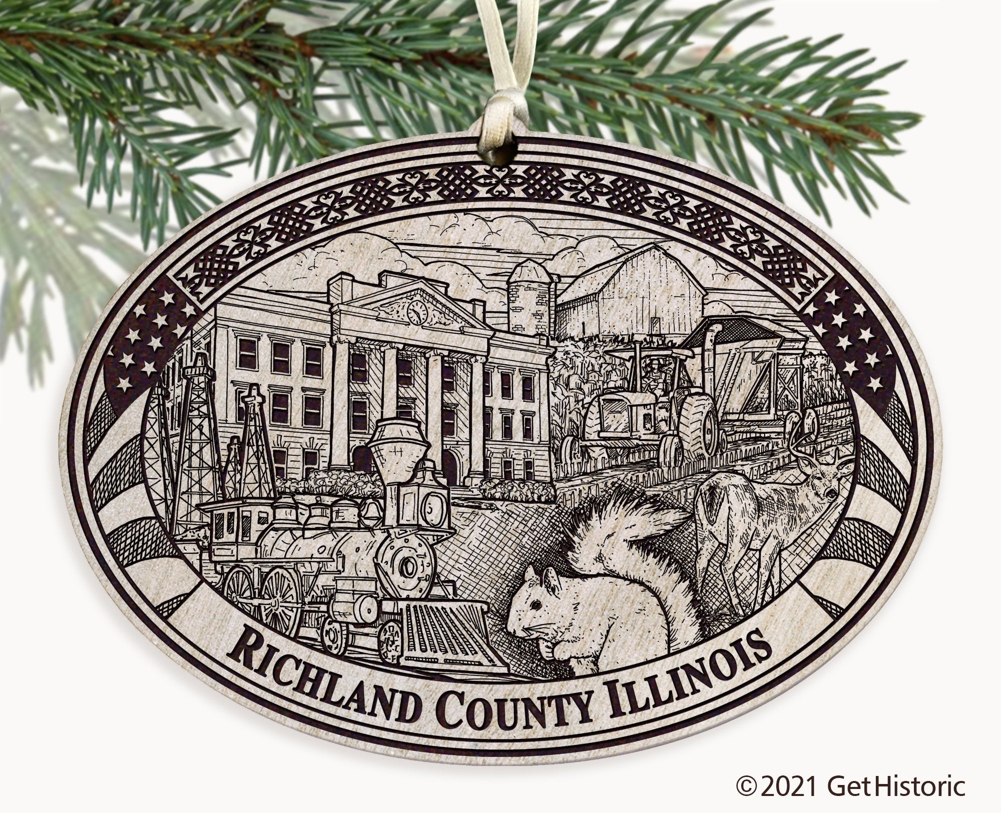 Richland County Illinois Engraved Ornament