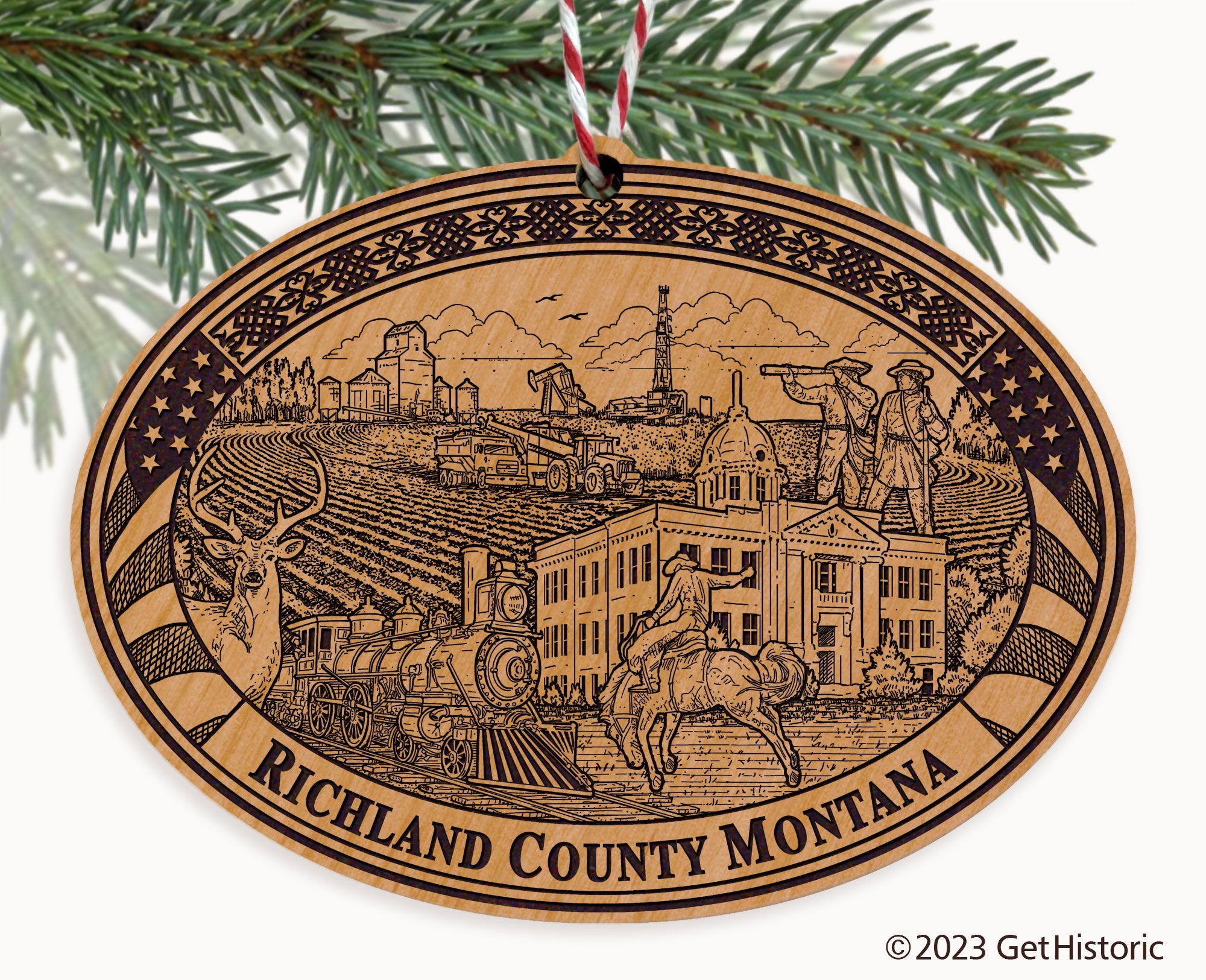 Richland County Montana Engraved Natural Ornament